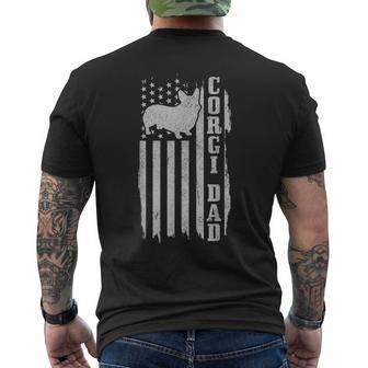Mens Corgi Dad Vintage American Flag Patriotic Corgi Dog Men's T-shirt Back Print - Seseable