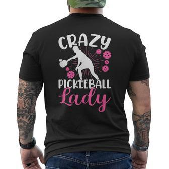 Crazy Pickleball Lady Funny Pink Sweater Gift Mens Back Print T-shirt | Mazezy