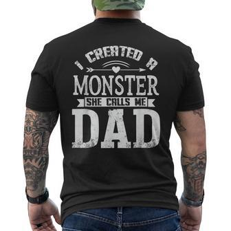 I Created A Monster She Calls Me Dad Fathers Day Men's Back Print T-shirt | Mazezy