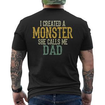 Mens I Created A Monster She Calls Me Dad Vintage Sunset Men's T-shirt Back Print - Seseable