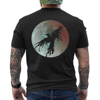 Crow Raven Distressed Flying Bird Full Moon Raven Crow Men's Back Print T-shirt | Mazezy