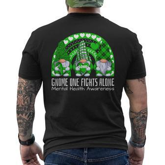 Cute Gnome One Fights Alone Green Ribbon Mental Health Mens Back Print T-shirt | Mazezy UK