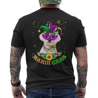 Cute Mardi Gras Maltese Dog Dad Dog Mom Mask Beads Mens Back Print T-shirt | Mazezy