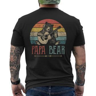 Mens Cute Papa Bear Vintage Fathers Day Retro Dad Guitar Men's T-shirt Back Print - Seseable