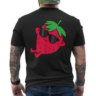 Cute Strawberry Fruit Relaxing Lazy Strawberry Men's Back Print T-shirt | Mazezy