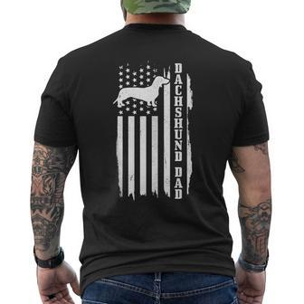 Mens Dachshund Dad Vintage American Flag Patriotic Weiner Dog Men's T-shirt Back Print - Seseable