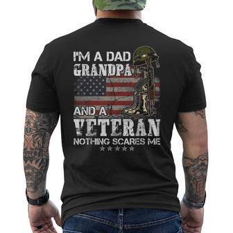 Mens Im A Dad Grandpa And A Veteran Nothing Scares Me Men's T-shirt Back Print - Seseable