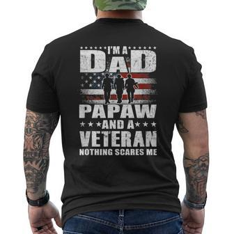 Mens I Am A Dad A Papaw And A Veteran Fathers Day Men's T-shirt Back Print - Seseable