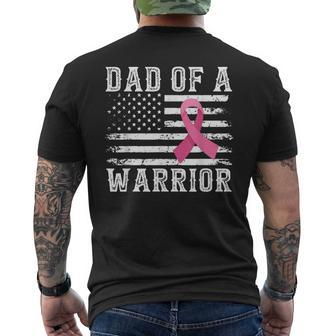 Dad Of Warrior Breast Cancer Usa Flag Pink Ribbon Vintage Men's T-shirt Back Print - Seseable