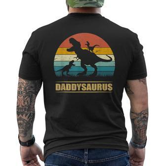 Daddy Dinosaur Daddysaurus 2 Kids Fathers Day Gift For Dad Gift For Mens Mens Back Print T-shirt | Mazezy