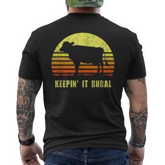 Dairy Cow Retro Farming Ranching Sunset Vintage Farmer Men's T-shirt Back Print - Seseable