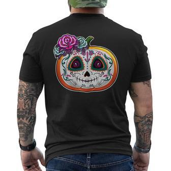 Day Of The Dead Pumpkin Shirt Dia De Los Muertos Skull Men's Back Print T-shirt | Mazezy
