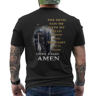 The Devil Saw Me With My Head Down Until I Said Amen Retro Men's Back Print T-shirt | Mazezy