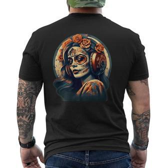 Dia De Los Muertos Calavera Retro Bomber Pinup Sugar Skull Men's Back Print T-shirt | Mazezy