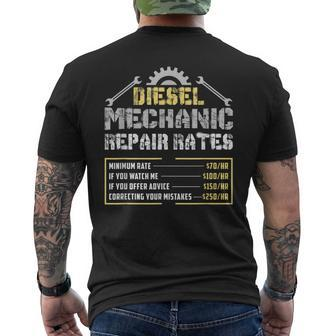 Diesel Truck Mechanic Gift Automechanic Repair Rate List Mens Back Print T-shirt | Mazezy