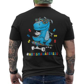 Dinosaur Skateboarding Autism Awareness Choose Kindness Men's Back Print T-shirt | Mazezy