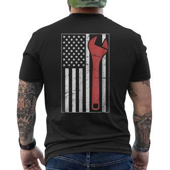 Distressed American Flag & Wrench | Mechanic Mens Back Print T-shirt | Mazezy CA