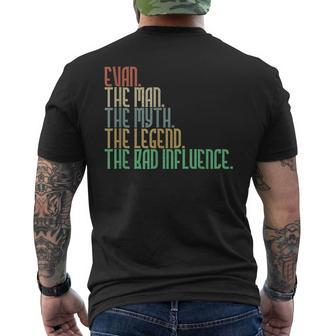 Distressed Evan The Man Myth Legend And Bad Influence Mens Back Print T-shirt - Seseable
