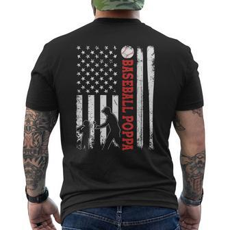 Distressed Usa American Flag Baseball Poppa Fathers Day Mens Back Print T-shirt | Mazezy