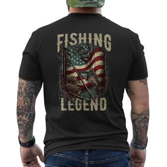 Distressed Vintage Usa Flag Quote Fishing Legend Men's Back Print T-shirt | Mazezy