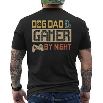 Dog Dad By Day Gamer By Night Vintage Fathers Day Men's T-shirt Back Print - Seseable