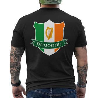 Donovan Irish Name Family Crest Long Ireland Flag Harp Mens Back Print T-shirt - Seseable
