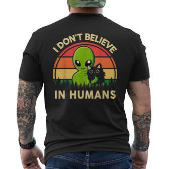 I Dont Believe In Humans Alien Ufo Cat Vintage Retro Men's T-shirt Back Print - Seseable