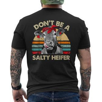 Dont Be A Salty Heifer Cute Highland Cow Lover Vintage Farm Men's T-shirt Back Print - Seseable