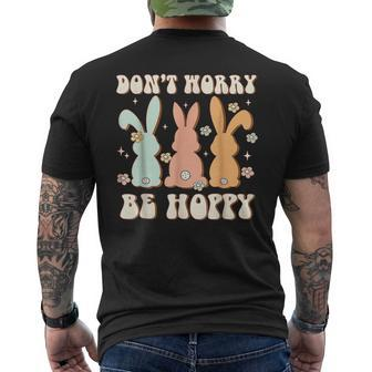 Dont Worry Be Hoppy Rabbit Cute Bunny Flowers Easter Day Men's Back Print T-shirt | Mazezy