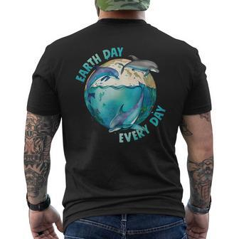 Earth Day Every Day Three Dolphins Ocean Climate Change Men's Back Print T-shirt | Mazezy