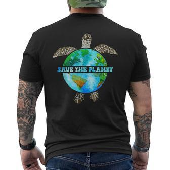 Earth Day Save The Planet Environment Turtle Recycle Ocean Men's Back Print T-shirt | Mazezy