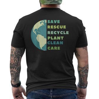 Earth Day Save Rescue Clean And Care The Planet Men's Back Print T-shirt | Mazezy