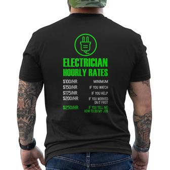 Electrician Hourly Rates | Funny Mechanic Idea Gift For Mens Mens Back Print T-shirt | Mazezy