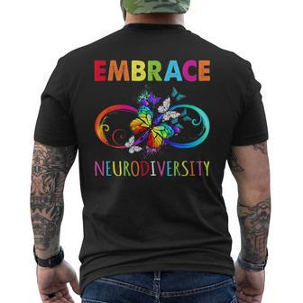 Embrace Neurodiverity Rainbow Infinity Butterfly Autism Men's Back Print T-shirt | Mazezy