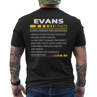 Evans Name Gift Evans Facts V2 Mens Back Print T-shirt - Seseable