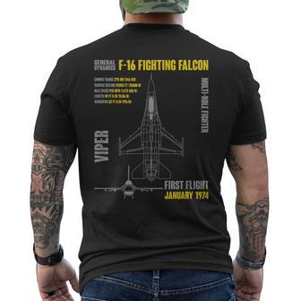F-16 Fighting Falcon Military Aircraft Veterans Day Xmas Men's T-shirt Back Print - Seseable