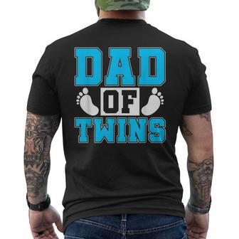 Family Twins Daddy Cute Footprint Dad Of Twins Twin Parents Men's Back Print T-shirt | Mazezy