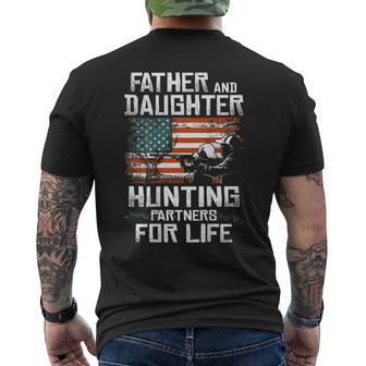 Father Daughter Hunting Partners American Flag On The Back Mens Back Print T-shirt | Mazezy