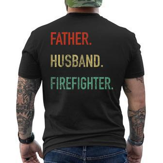 Father Husband Firefighter Dad Fireman Vintage Fathers Day Men's T-shirt Back Print - Thegiftio UK