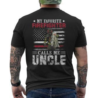 My Favorite Firefighter Calls Me Uncle American Flag Men's Back Print T-shirt | Mazezy