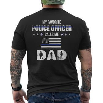 Mens My Favorite Police Officer Calls Me Dad Fathers Day Men's T-shirt Back Print - Seseable