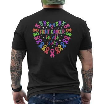 Fight Cancer In All Color Fight Cancer Feather Heart Ribbons Mens Back Print T-shirt | Mazezy