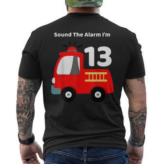 Fire Fighter Truck 13 Year Old Birthday 13Th Bday Men's T-shirt Back Print - Seseable