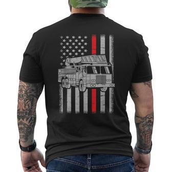 Fire Truck American Flag Red Line Us Firefighter Fireman Men's T-shirt Back Print - Seseable