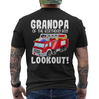 Fire Truck Grandpa Of The Birthday Boy Lookout Family Men's Back Print T-shirt | Mazezy