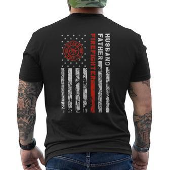 Firefighter Husband Father Fireman Fathers Day For Dad Men's T-shirt Back Print - Seseable
