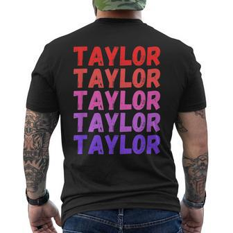 First Name Taylor - Colorful Modern Repeated Text Retro Men's Back Print T-shirt | Mazezy