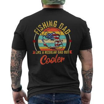 Fishing Dad Like A Regular Dad But Cooler Retro Vintage American Flag Men's Crewneck Short Sleeve Back Print T-shirt