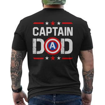 Funny Captain Dad Superhero Daddy Fathers Day For Mens Dad Mens Back Print T-shirt