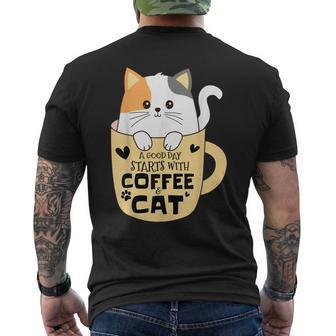 Funny Cat Cat Mom Cat Dad Cat Lovers Coffee Lover Mens Back Print T-shirt | Mazezy